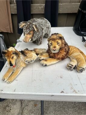 Steiff Vintage Plush Lion, Collie Dog & Wild Boar Trio 1960’s